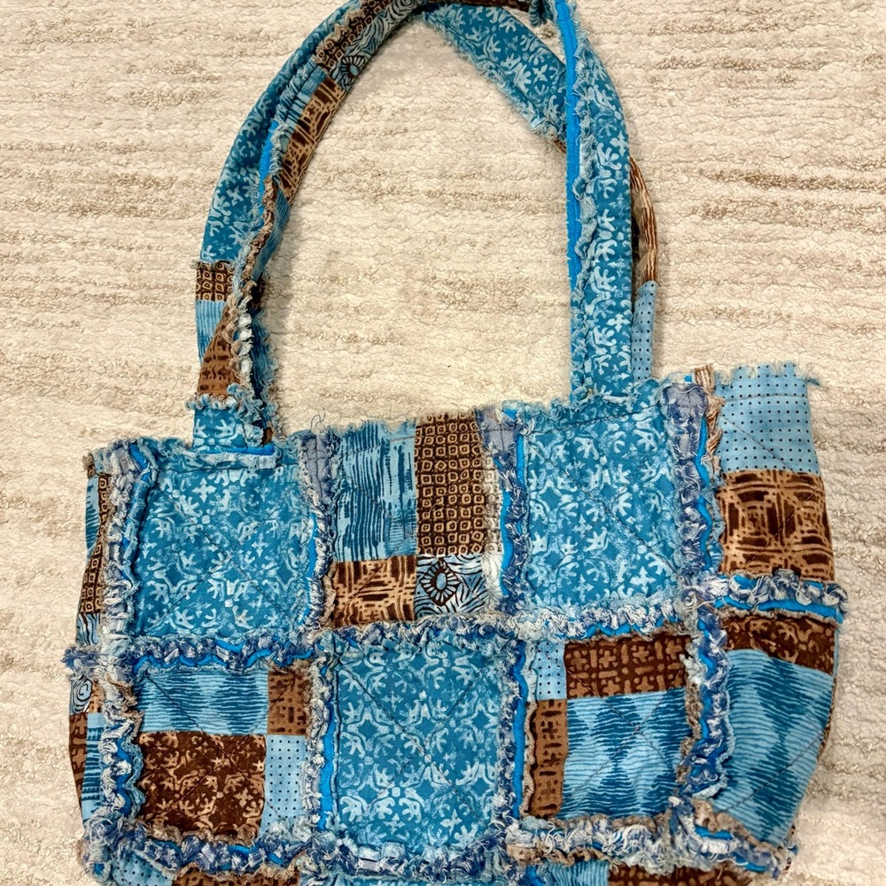 Patchwork Blue And Brown Tote Bag - image 2